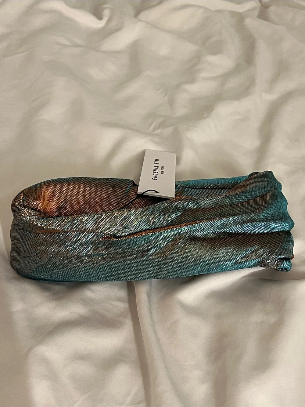 Eugenia Kim Teal and Bronze Iridescent Twist Headband